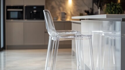 Modern Transparent Chair in Contemporary Kitchen Interior with Sleek Design and Minimalist Aesthetic