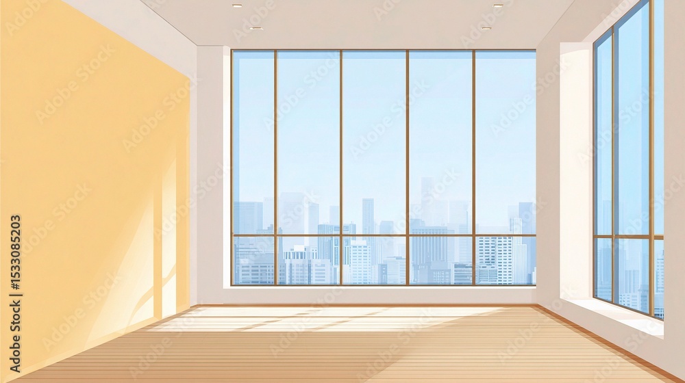 Poster spacious empty office room with large window and modern design