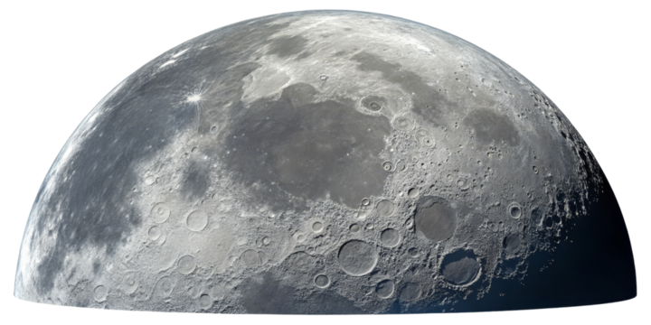 Hemispherical Lunar Surface High-Resolution Image Isolated on Transparent Background, Moon, Space, Celestial body, Astronomy, Geology
