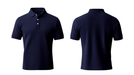Navy Blue Polo Shirt Mockup Front and Back View, Isolated on Transparent Background, Apparel Design, Clothing Template, Polo Shirt, Mockup, Apparel