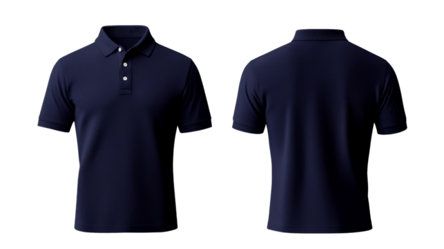 Navy Blue Polo Shirt Mockup Front and Back View, Isolated on Transparent Background, Apparel Design, Clothing Template, Polo Shirt, Mockup, Apparel