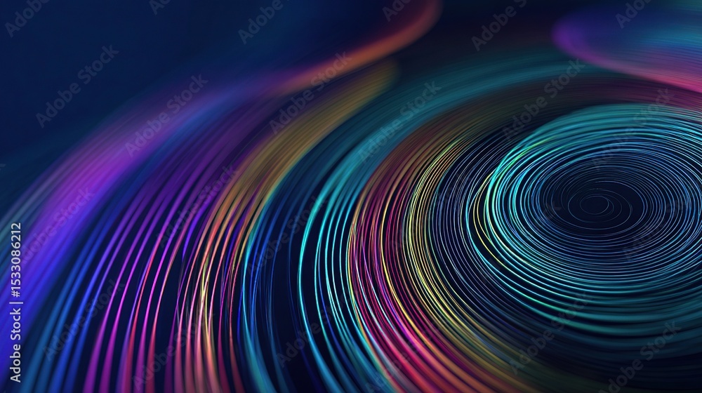 Poster abstract circular waveforms in various hues spiraling vividly