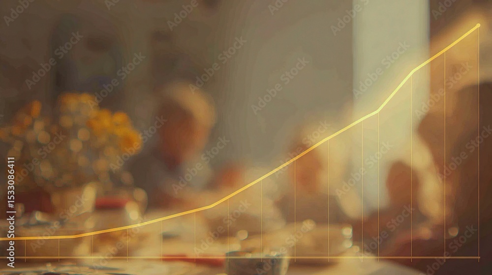 Poster glowing inflation rate curve overlay with soft focus background