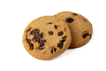 Freshly Baked Chocolate Chip Cookies on the white background