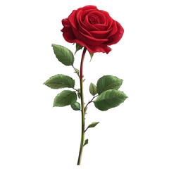 Single Red Rose Illustration Digital Painting, Isolated on Transparent Background, Floral Design, Rose, botanical, illustration