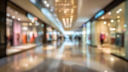 Abstract Blurred Shopping Mall Corridor with Soft Lighting Effects