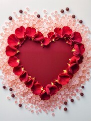 Heart-Shaped Floral Arrangement with Rose Petals
