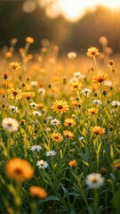 Golden Hour Blooming Flowers in Field
