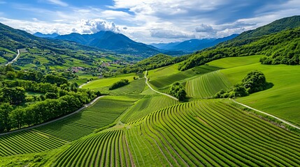 Clean planet rural landscape showing organic farms compost systems and natural water conservation
