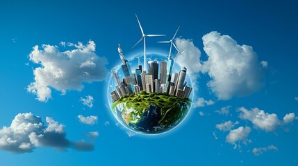 Clean planet with futuristic recycling centers and AI-controlled sustainability systems