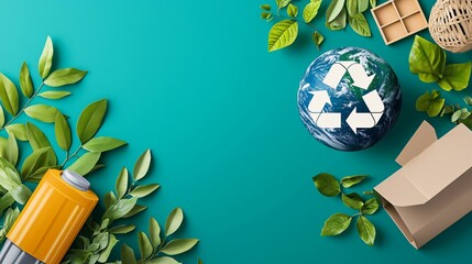 Clean planet poster design with recycle symbol, earth image and climate action motivation