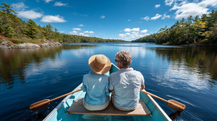 Romantic Boat Ride on a Peaceful Lake Surrounded by Nature