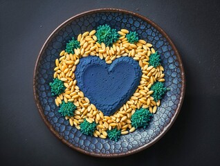 Creative Heart-Shaped Food Arrangement with Pine Nuts
