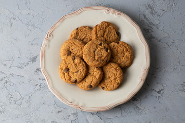 A plate of homemade chocolate chip cookies