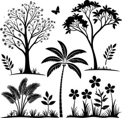 seamless floral pattern with trees vector