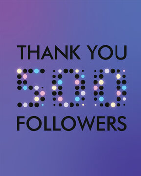 Thank you 500 followers rectangular banner. A vector template of the achievement for social media. Black captions and numbers on the gradient background, with a polka dot font and colorful lights