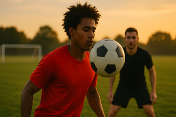 Focused Soccer Practice at Sunset