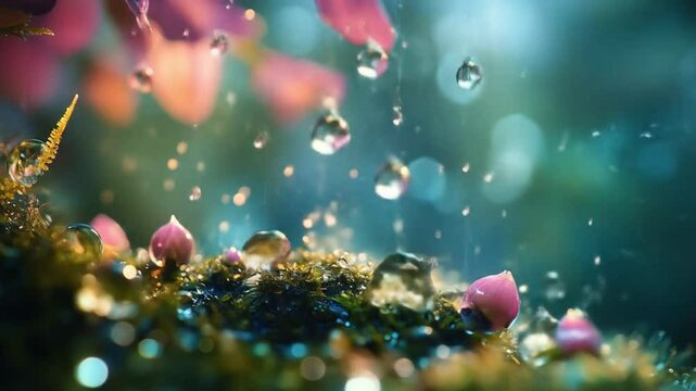 Relaxing rain sounds with flower petals and nature ambience for sleep and meditation zen garden background