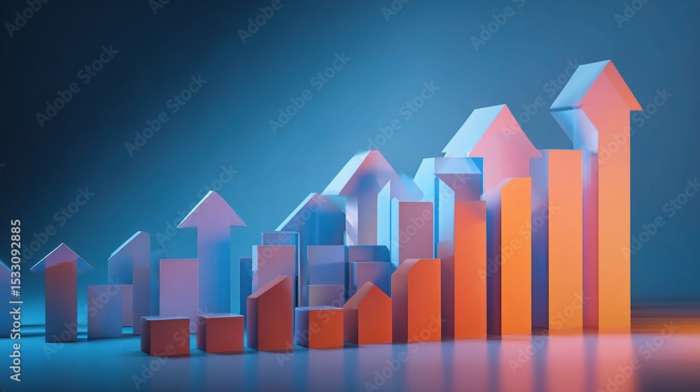 Poster dynamic 3d arrows with blue abstract background for growth concepts