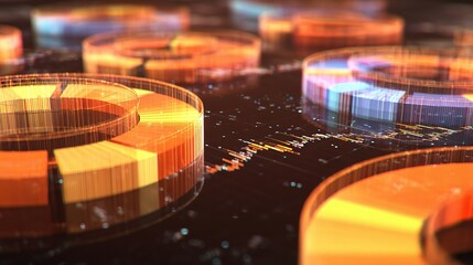 Colorful Pie Charts and Graphs Representing Trading Data Analysis