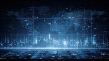 Futuristic Tech World Map with Grid Layout and Data Visualization
