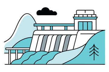 Water Flow Through Dam Turbines Energy Concept