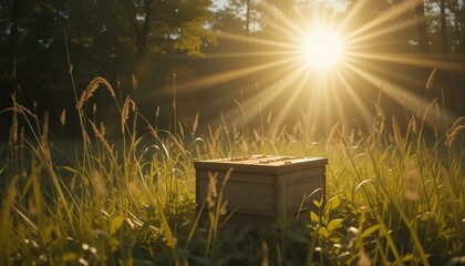 Sunlit Langstroth hive in nature