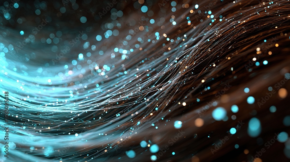 Poster futuristic 3d rendered swirling particle field with dynamic effects