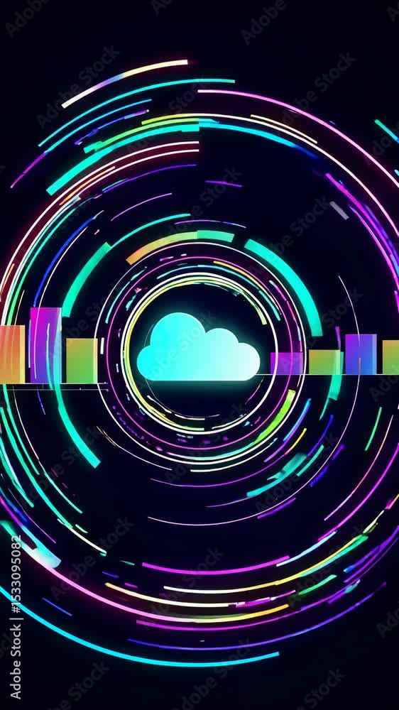 Poster colorful circular patterns with cloud and bars animation