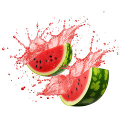 Fresh Watermelon Splash with Juice Explosion isolated on transparent background Remove png