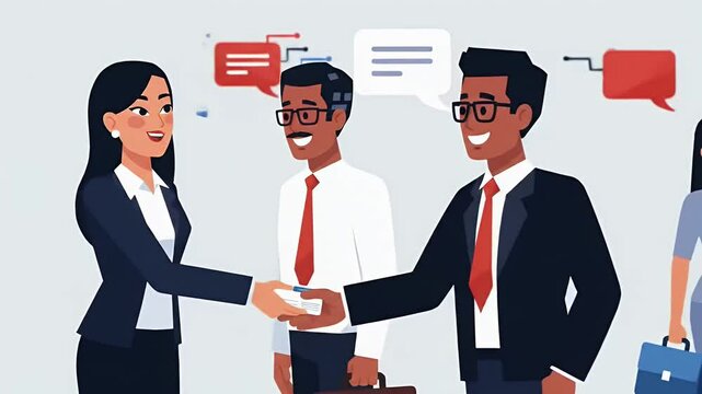 Business people shaking hands at meeting and exchanging card