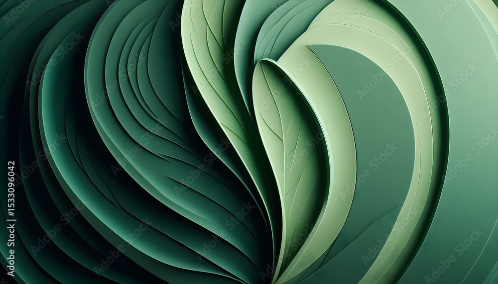 Poster artistic top view of green leaf structure with abstract texture and smooth gradient eco shadows
