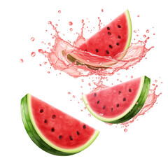 Fresh Watermelon Splash with Juice Explosion isolated on transparent background Remove png