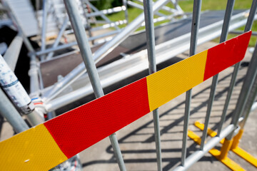 Industrial warning reflective sign of construction temporary metal fence, metal fence warning signs...