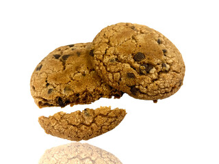 Chocolate chip cookies looking delicious and isolated on white