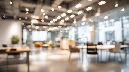 Blurred Office Interior with Diffuse Light in Modern Workspace