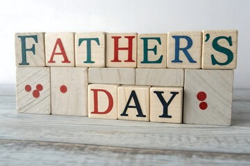 Happy fathers day wooden blocks on white wood