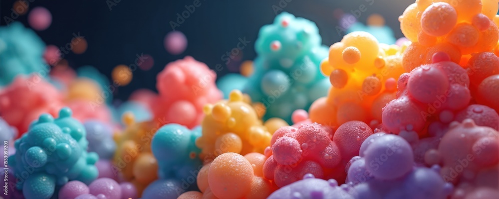 Poster colorful abstract illustration depicts microscopic molecular structure. detailed view of complex cel