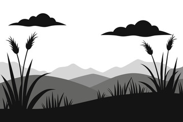 Minimalist Vector of Tranquil Grassland and Open Sky