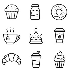 Obraz premium Assorted dessert icons including cupcakes, drinks, and pastries 