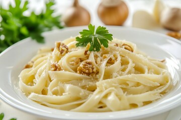 Delicious kashk pasta served with fried onions and nuts for a perfect Persian meal