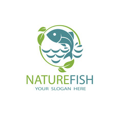 nature fish icon with waves isolated on white background