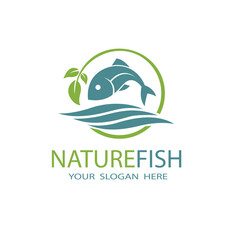 nature fish icon with waves isolated on white background