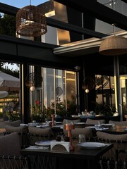 Beautiful restaurant interior in dark tones