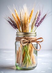 Wheat and Barley Arrangement in Glass Jar with Jute Twine Decoration