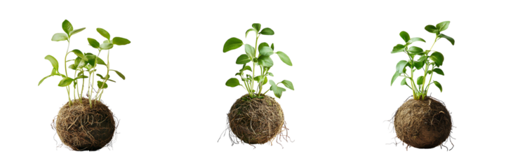 Fresh Herb Seedlings with Root Balls Isolated on Transparent Background for Gardening

