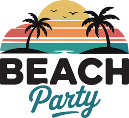 Retro Sunset Beach Party Design Palm Trees, Ocean, and Summer Vibes