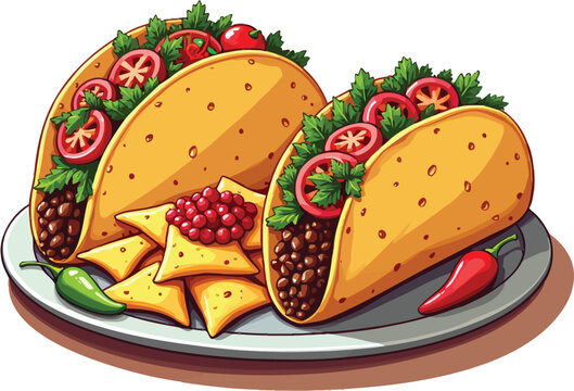 tacos with toppings on plate clip art preview