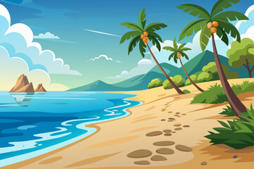 Fototapeta na wymiar Tropical island beach with palm trees and a beautiful turquoise sea