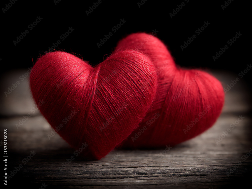 Poster two intertwined red threads gradually merging into a single, unified form, representing love,